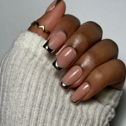 Chrome French Tip Press On Nails